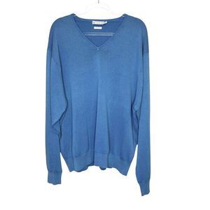 PETER MILLAR Sweater Men's XXL 100% Cotton V- Neck Blue‎ Long Sleeve Pullover